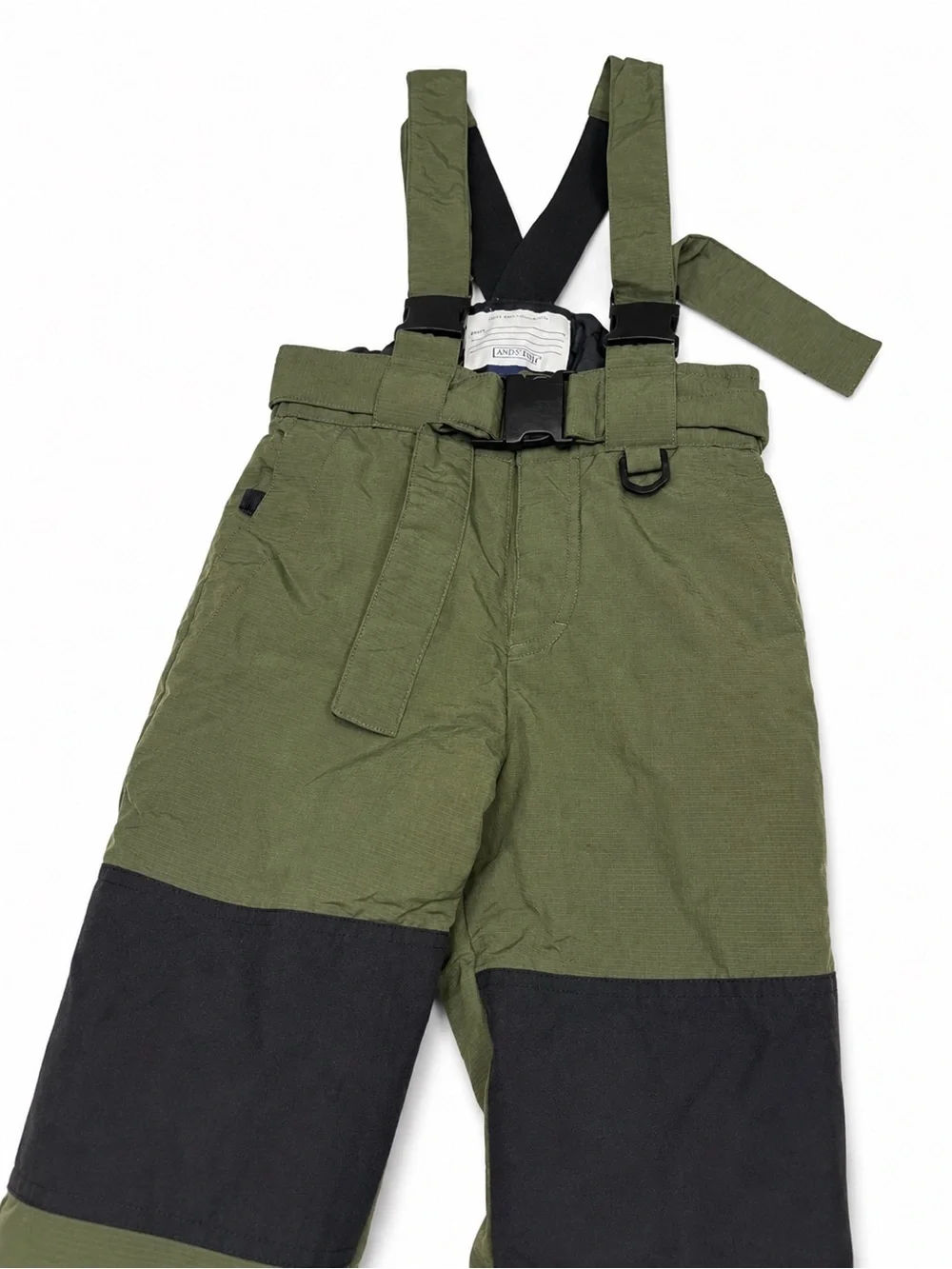 Lands End Olive Green Kids Snow Bibs with Black Reinforced Panels size 4